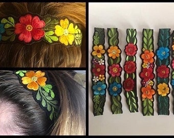 Colorful flower Embroidered handmade Mexican black headbands