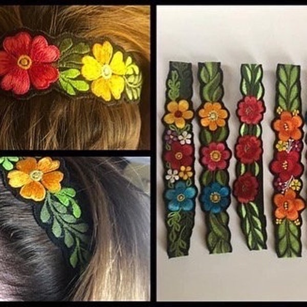 Colorful flower Embroidered handmade Mexican black headbands