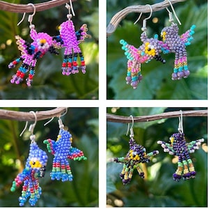 Brincos de contas mexicanas penduradas em forma de beija-flor