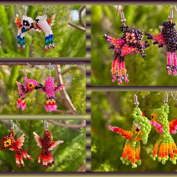 Hummingbird Dangling Mexican Beaded Earrings