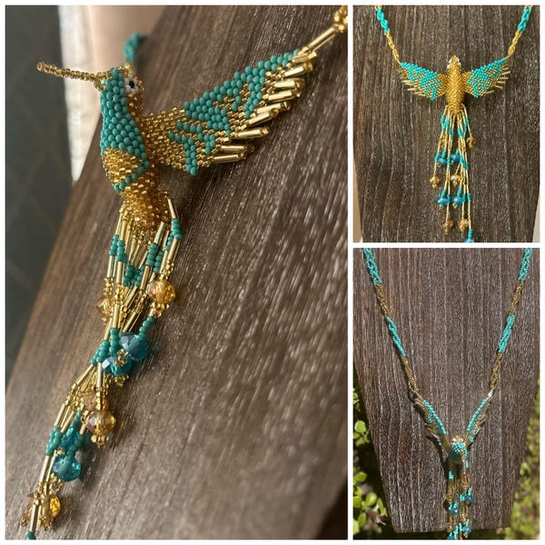 Beaded Handmade Mexican Hummingbird Huichol Necklace