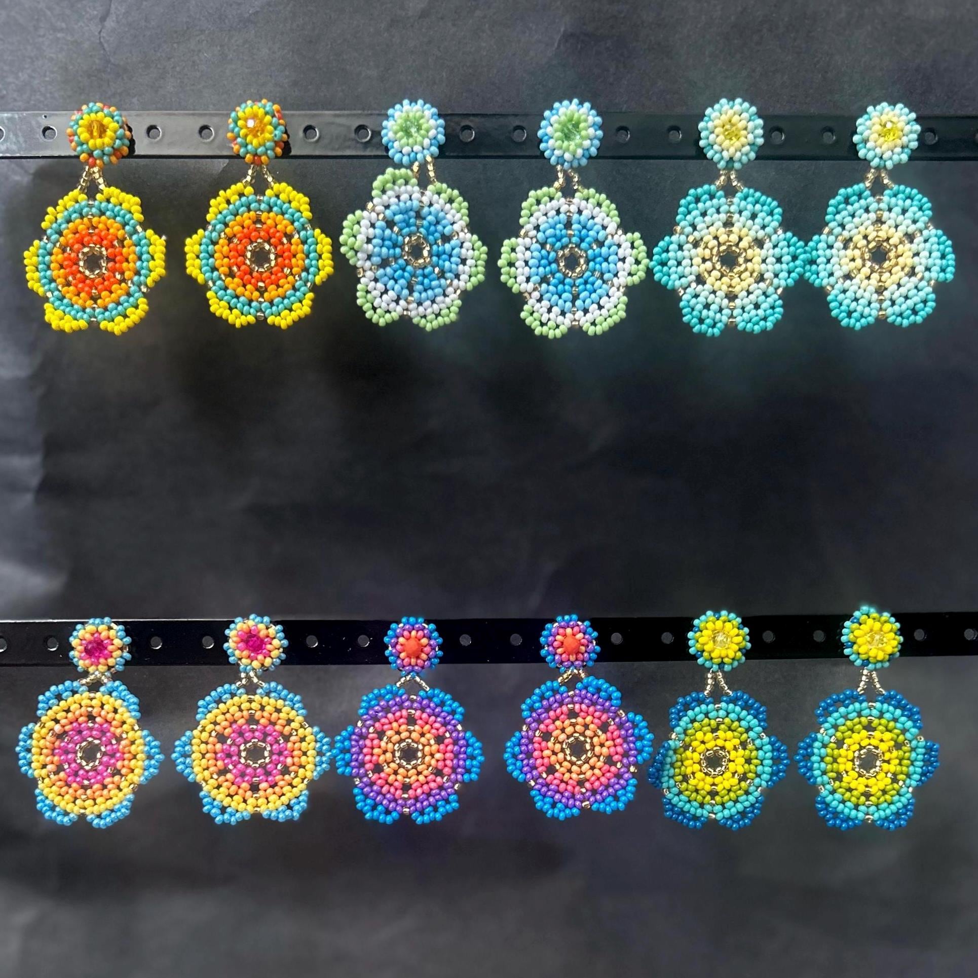 Flowered Mexican Huichol earrings