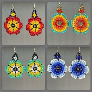 Handmade dangling Mexican flowered Beaded Earrings