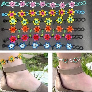 Flowered Mexican beaded Huichol anklets