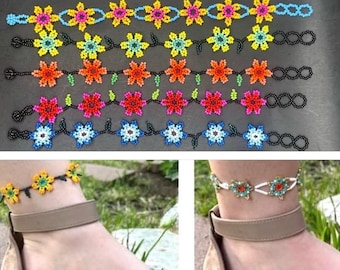 Flowered Mexican Beaded Huichol Anklets
