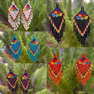 Pendientes colgantes hechos a mano con cuentas mexicanas y flores