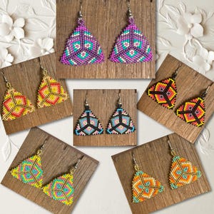 Beaded Chaquira  Triangle Mexican Earrings