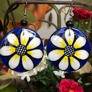 Mexican hand painted coconut shell earrings