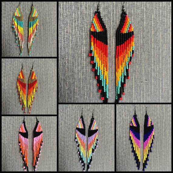 Long beaded Mexican Huichol Earrings