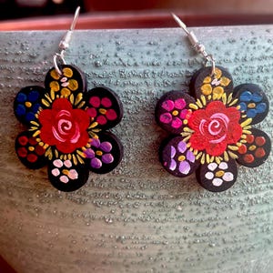 Hand painted wooden Mexican earrings