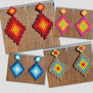 Diamond Handmade  Mexican Huichol Earrings