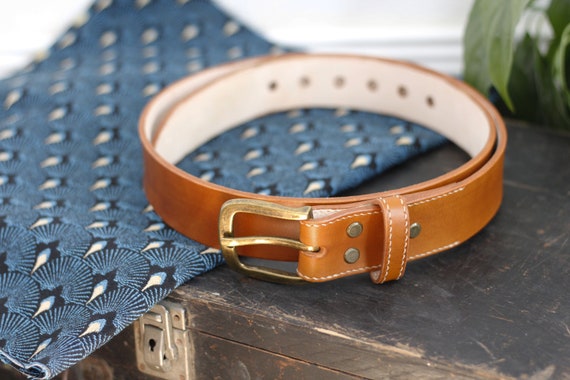 Brown Leather Belt with Blue Patterned Fabric Roper Men main image 4