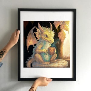 リトルドラゴンビーズ刺繍キット、2024年のシンボル、ビーズワーク手刺繍キット、ドラゴンランスビーズキット、コーヒードラゴン