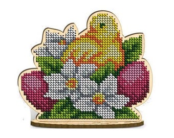 Broderikit med träpärlor Påskfigur, Pärlpåskägg och kyckling, Påskdekorationer