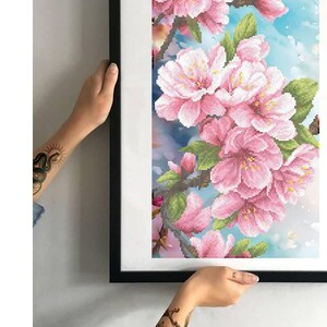 Borduurset appelbloesemkralen, kralenset appeltak, handwerkset roze bloemen, kralenset mooie bloemen
