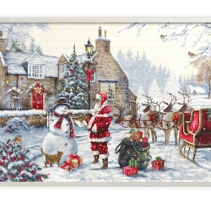 Santa&#39;s Cottage Cross Stitch Kit by Luca-S, Santa embroidery, Holiday needlework kit, Christmas embroidery design
