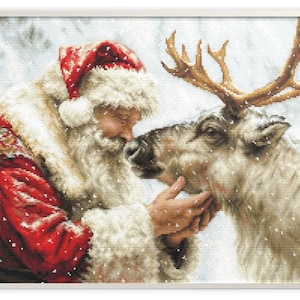 New Christmas design embroidery kit, Santa and reindeer cross stitch kit, Holiday needlework kit