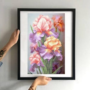 Kleurrijke borduurset regenboogirissen kralen, kralenset kralenwerk, kralenset mooie bloemen