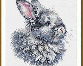 Rabbit cross stitch kit, Bunny embroidery kit, Cute bunny needlework kit