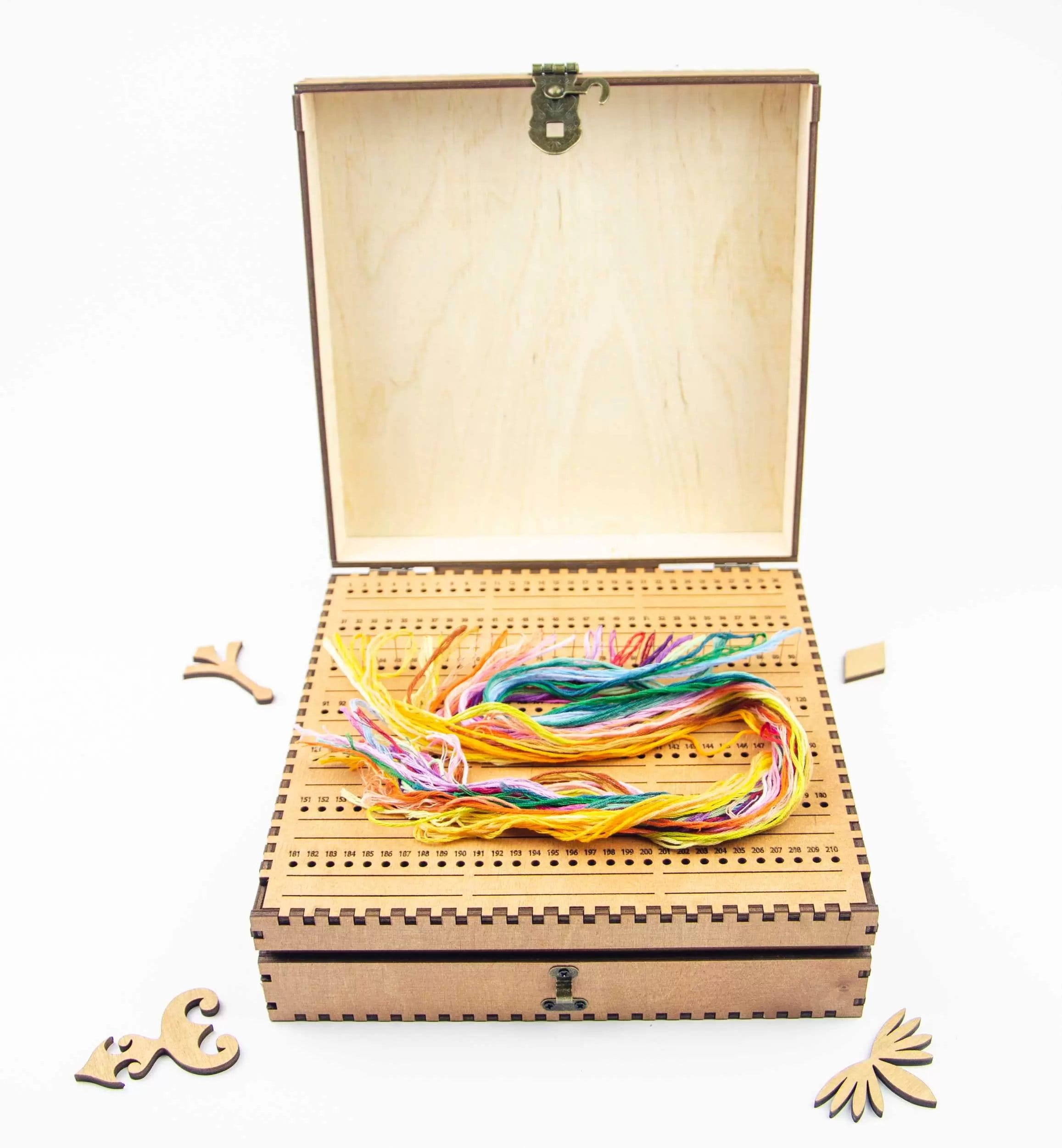 Wooden Floss Organizer Box Thread Project Card 210 Positions Thread organizer for parking Holder floss Craft Tools Accessory, Embroidery Set