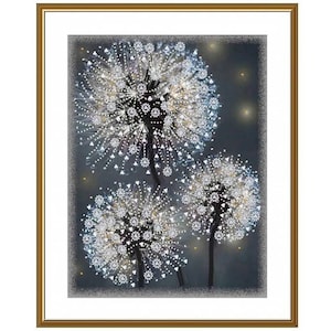Borduurpakket witte paardebloemkraal, kralenset kralenwerk, Een boeket witte bloemen kralen