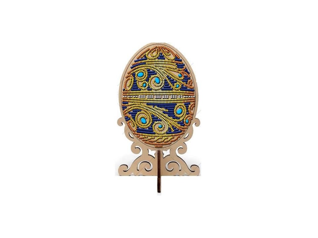 Kit Broderie Perles DIY Sur Bois - Œuf Décoré Aux Fleurs Bleues, Marque Wonderland, Neuf D'Ukraine