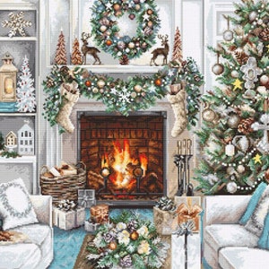 Cross stitch kit Luca-S &quot;Christmas interior&quot;, Holiday needlework kit, Christmas embroidery design