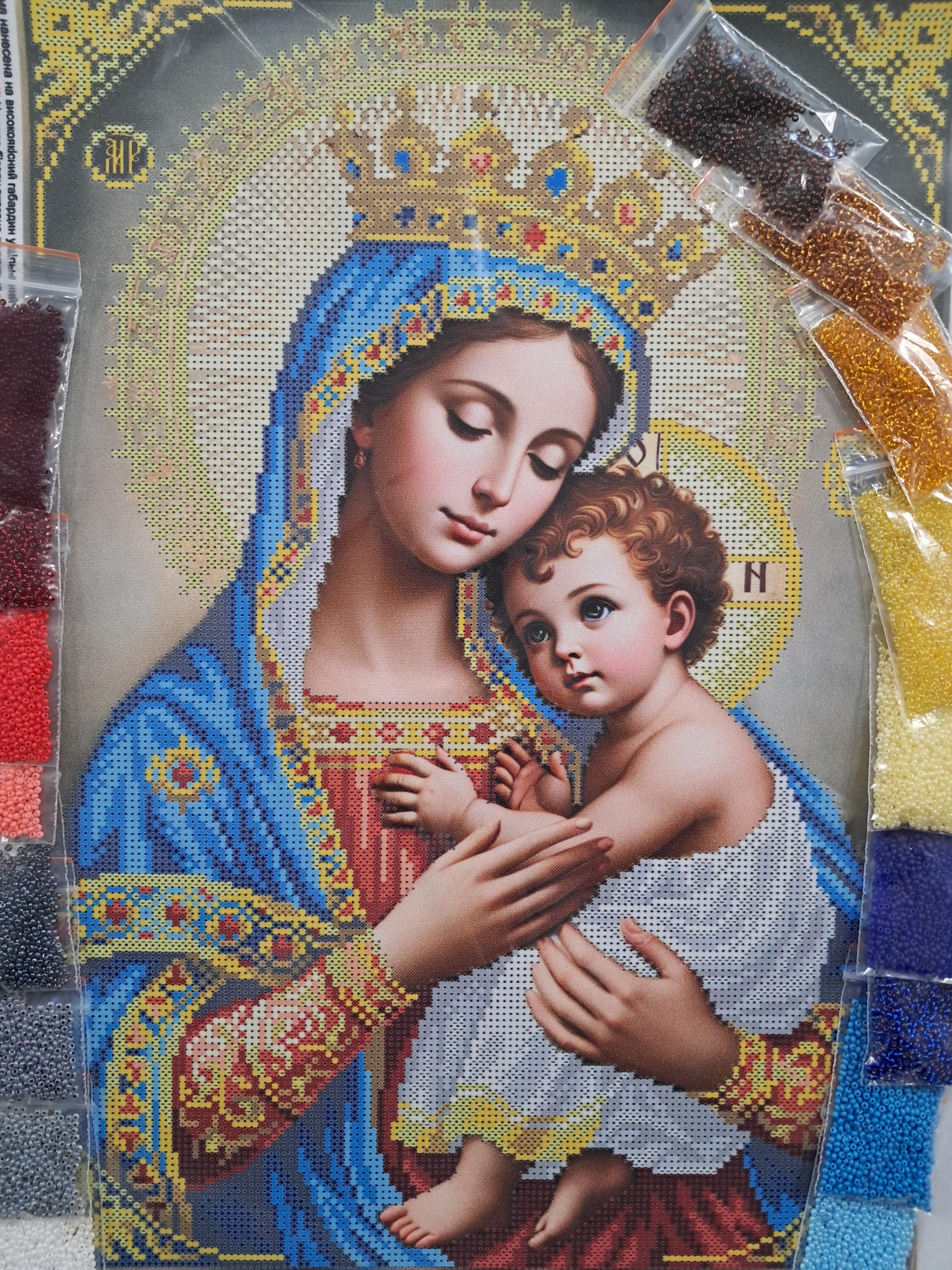 聖母マリアのビーズ刺繍キット、神の母のビーズ刺繍キット、宗教的な 