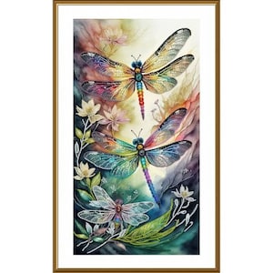 Brightly colored dragonflies bead embroidery kit, Beautiful insects beading kit, Bead art wall decor