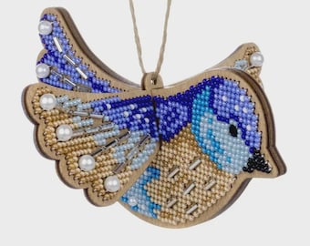 Blauer Vogel 3D Perlenstickerei Kit, Perlenstickerei Kit, Vogelhaus, DIY Perlen Wohndekor