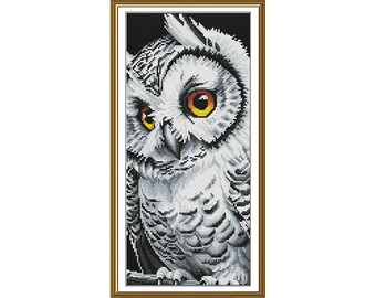 Cute white owl cross stitch kit, The owl's eye embroidery kit, DIY embroidery kit bird