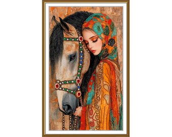 Kit de bordado de cuentas "Niña y Caballo", hermoso kit de bordado de cuentas de caballo, símbolo del año 2026, kit de bordado de cuentas de animales