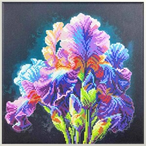 Helder lila irissen kralenborduurpakket, kralenset bloemen, mooie bloemen kralenset
