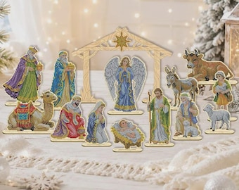 BIG SIZE Christmas Nativity Scene bead embroidery kit, Wooden beadwork figurine