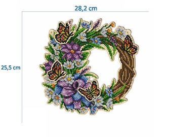 Beading 3D wall decor, Wooden Flowers beadwork kit, Bead Embroidery Kit lilac flowers, Butterflies  beadwork kit