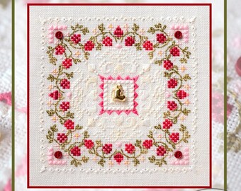 Pink Hardanger embroidery kit, red berries cross stitch kit, Decorative stitch embroidery kit