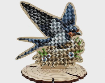 Swallow  wood bead embroidery kit, bead stitching wood, home decor, beading figurine