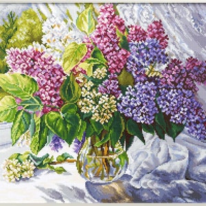 Cross-stitch kit Lilac bouquet, Hand Embroidery kit by Luca-S B7015, Embroidery flowers kit