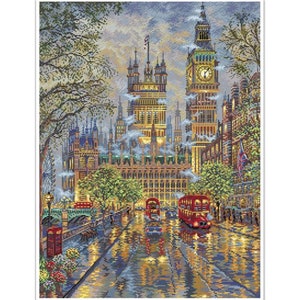 London cross stitch kit by Letistitch, English cityscape  embroidery kit,  Westminster Bridge Hand Embroidery kit