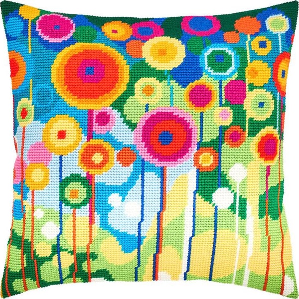 Rainbow dandelions DIY Needlepoint Pillow Kit, Pillow kits flowers, Needlepoint canvas, Tapestry kit, Tent Stitch Kit, Printed Canvas