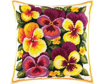 DIY Needlepoint Pillow Kit violets, needlepoint pillow kits flowers, needlepoint canvas, Tapestry kit, Tent Stitch Kit, Printed Canvas