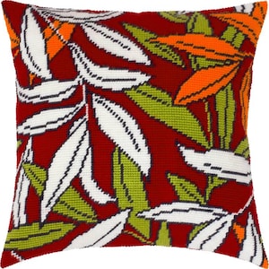 Autumn leaves DIY Needlepoint Pillow Kit, Tapestry kit, Tent Stitch Kit, Floral print pillow kit, Printed Canvas