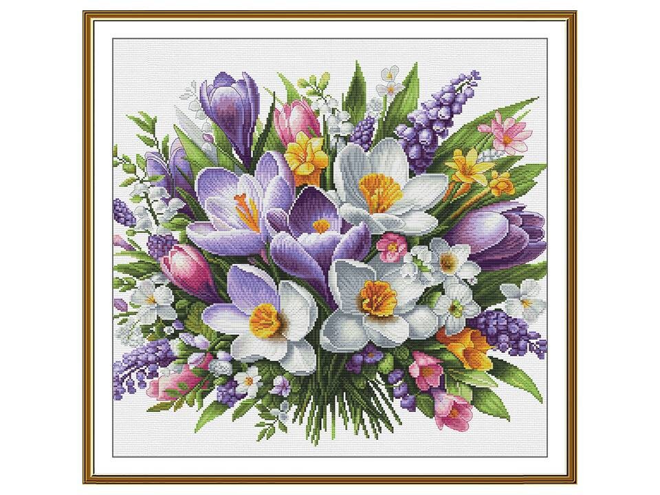 A Colorful Bouquet of Crocuses Cross Stitch Kit, Daffodils Embroidery ...