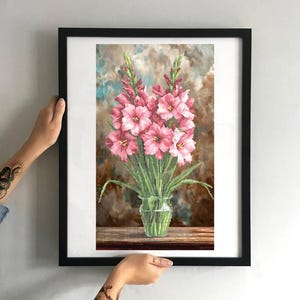 Borduurset gladiolenkralen, set roze bloemen, kralenset mooie bloemen