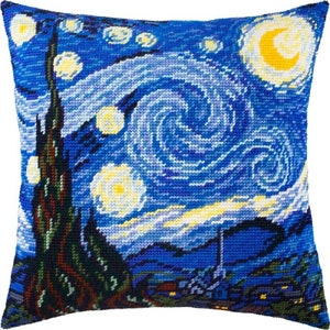 DIY Needlepoint Pillow Kit &quot;Starry night, V. van Gogh&quot;, Tapestry kit, Tent Stitch Kit, Embroidery kit 16&quot;x16&quot; (40х40 cm), Printed Canvas