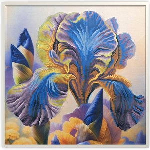 Helder lila iriskraal borduurset, kralenset kralenbloemen, kralenset mooie bloemen