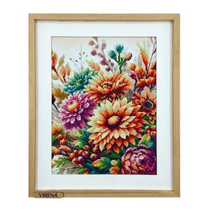 Herfst heldere bloemen kralen borduurset, kralenset kralenwerk, mooie bloemen kralenset