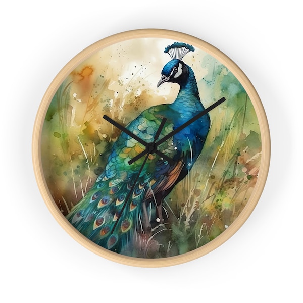 Watercolor Peacock Wall Clock