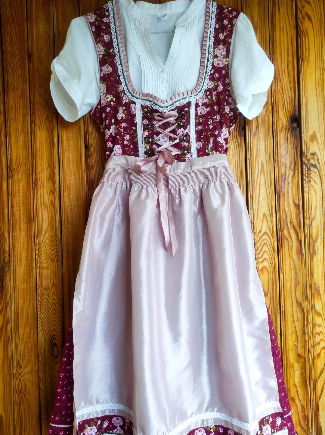 Robe Vintage Rose 3 Pièces - Taille PXS (petite) - Manches Longues, Longueur Genoux
