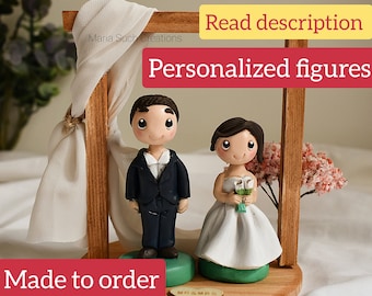 Personalized Wedding cake topper Figure, Gifts for engaged engagement groom and bride polymer clay custom decoration customized pets dog cat